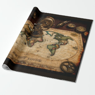Steampunk Olde Worlde Map Geschenkpapier