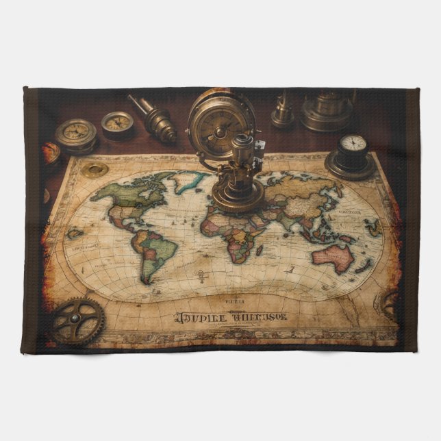 Steampunk Olde Worlde Map Geschirrtuch (Horizontal)