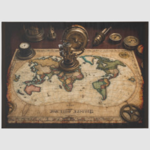 Steampunk Olde Worlde Map Seidenpapier