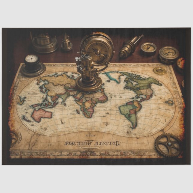 Steampunk Olde Worlde Map Seidenpapier (Vorderseite)