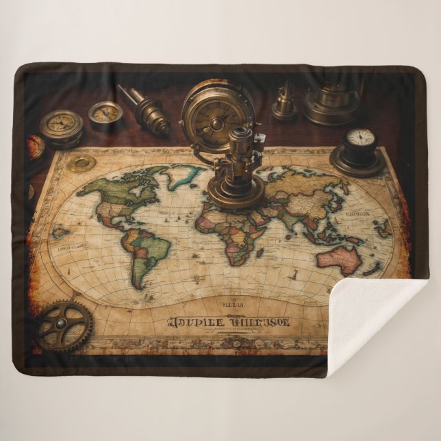 Steampunk Olde Worlde Map Sherpadecke (Vorderseite (Horizontal))