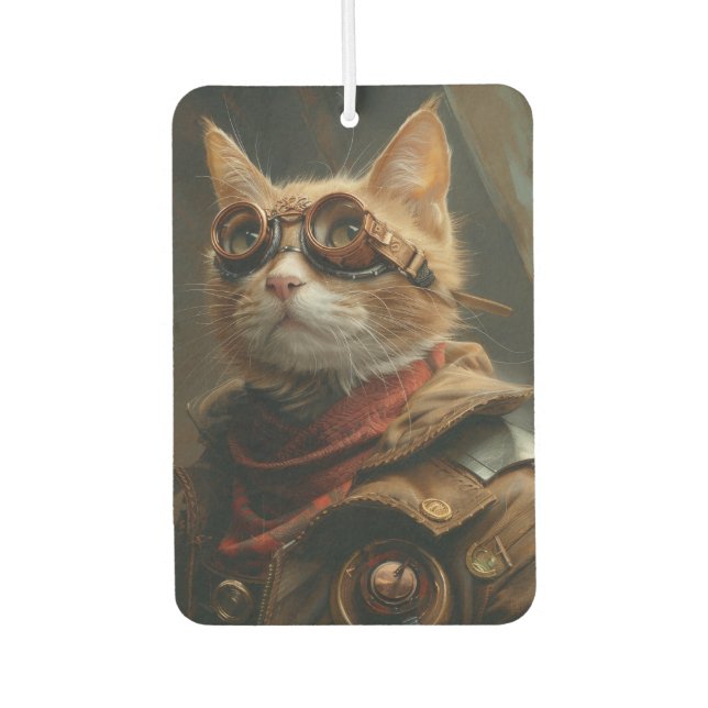 Steampunk Orange Cat Funny Gift Air Freshener Autolufterfrischer (Vorderseite)