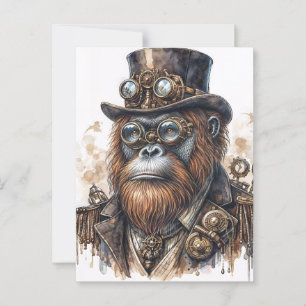 Steampunk Orangutan - Vintage SciFi Tierart Postkarte