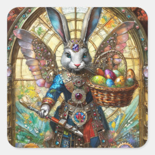 Steampunk-Osterhasen-Krieger-Engel Quadratischer Aufkleber