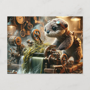 Steampunk Otter Seaweed-Blockiermaschine Postkarte