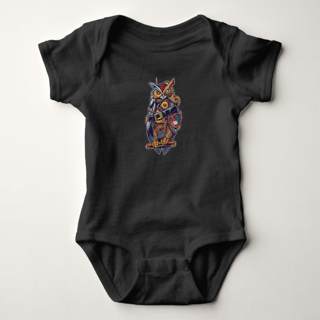 Steampunk Owl Baby Strampler (Vorderseite)