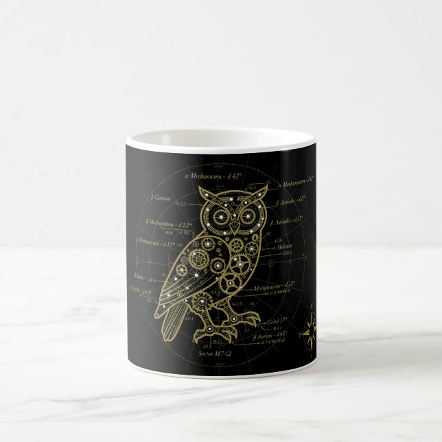 Steampunk Owl Blueprint Mug | Vintage Mechanical A Kaffeetasse (Mittel)