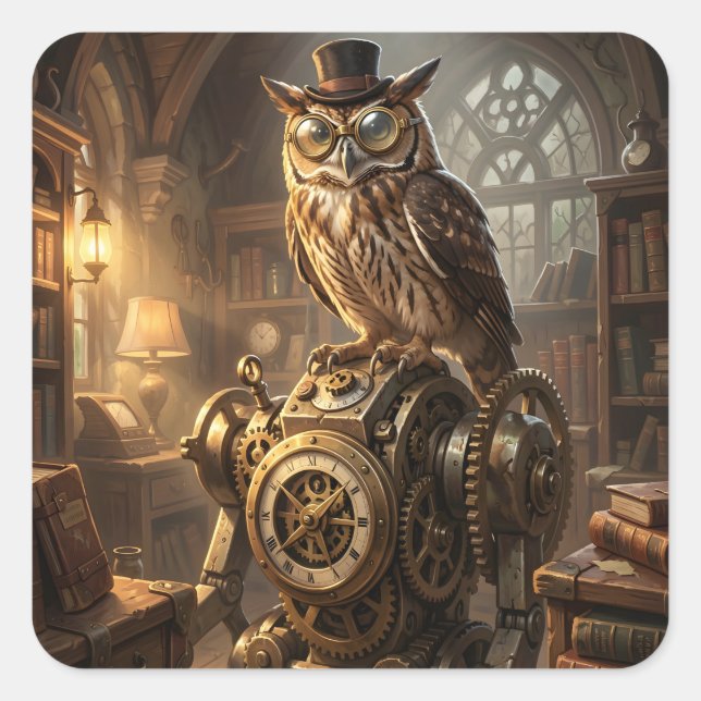 steampunk owl clockwork art stickers (Vorderseite)
