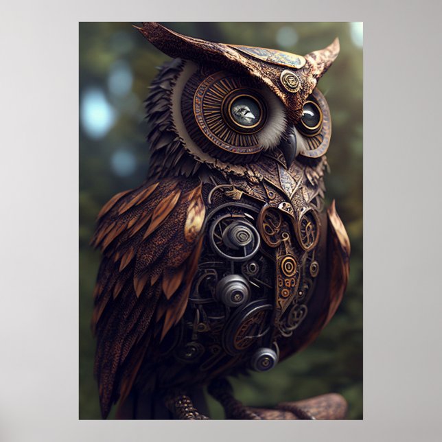 Steampunk Owl Digital Art druckbar Poster (Vorne)