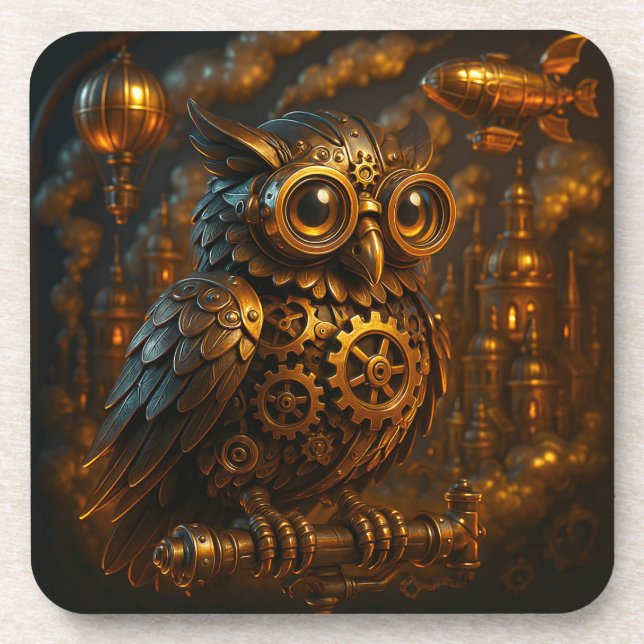 Steampunk Owl,  Getränkeuntersetzer (Vorderseite)