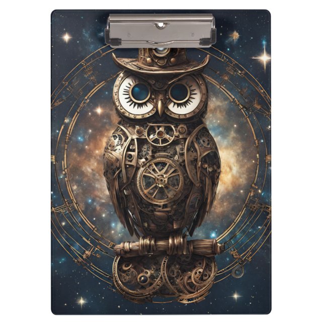 Steampunk Owl Klemmbrett (Vorderseite)