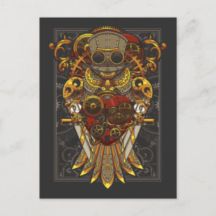 Steampunk Owl Mechanical Bird Clockwork Fantasy Postkarte