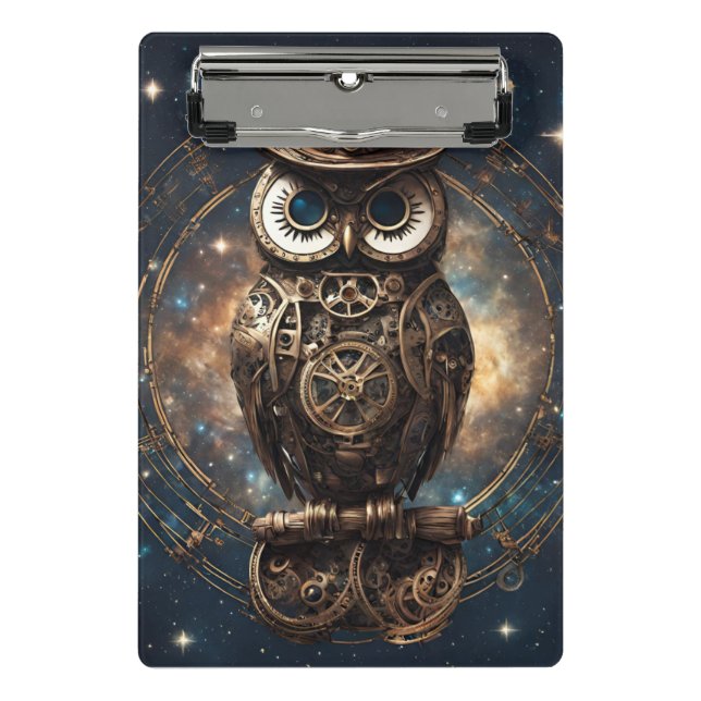 Steampunk Owl Mini Klemmbrett (Vorderseite)