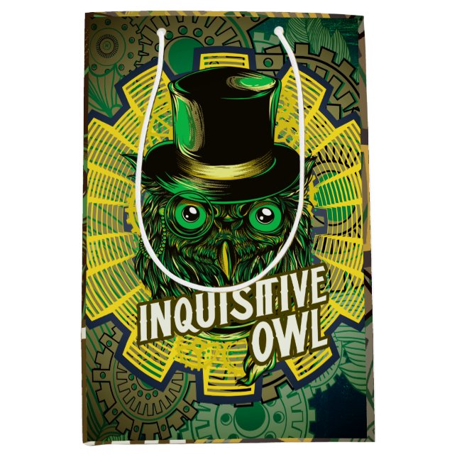 Steampunk Owl Mittlere Geschenktüte (Vorderseite)