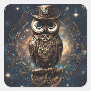 Steampunk Owl Quadratischer Aufkleber