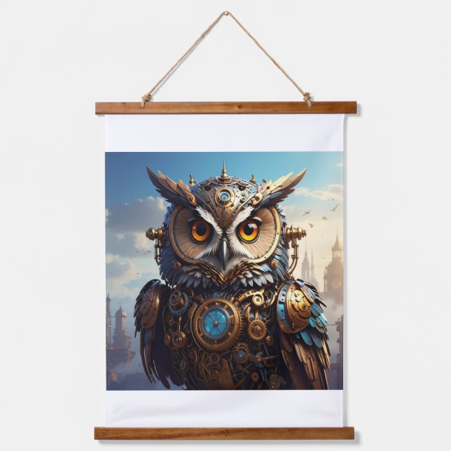 Steampunk Owl Wall Art - Victorian Mechanical Bird Wandteppich Mit Holzrahmen (Vorderseite)