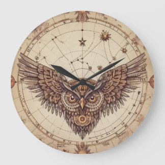 Steampunk Owl Wings Wall Clock | Vintage Mechanica Große Wanduhr