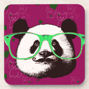 Steampunk Panda Bear in Brille mit Mustache Getränkeuntersetzer