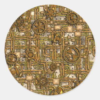 Steampunk-Panel - Gänge und Rohre - Messing Runder Aufkleber