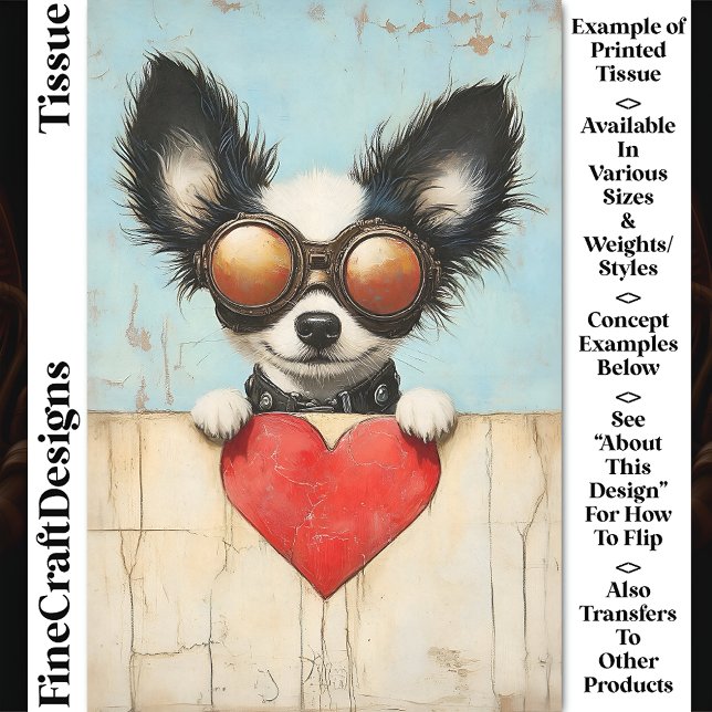 Steampunk Papillon Dog & Red Heart CQ3 Decoupage Seidenpapier (Von Creator hochgeladen)