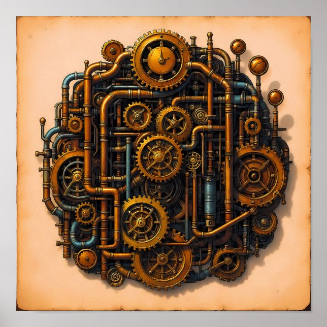 Steampunk Parts Exploded View Wallpaper/Fabric Poster (Vorne)