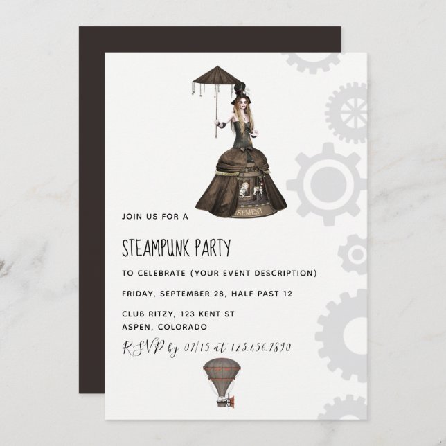 Steampunk-Party Einladung (Vorne/Hinten)