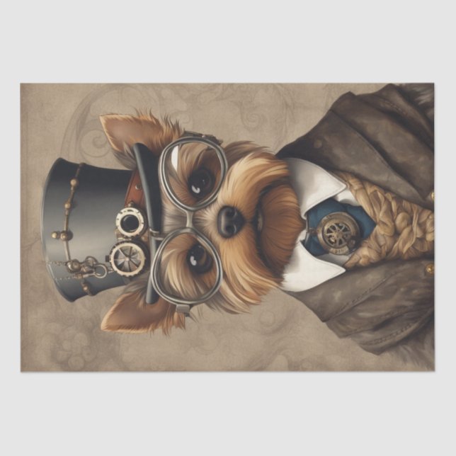 Steampunk Paws: Die Yorkshire Terrier Decoupage Seidenpapier (Vorderseite)