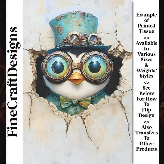 Steampunk Penguin Peeking Thru Hole AZ8 Decoupage Seidenpapier (Von Creator hochgeladen)