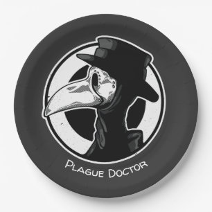 Steampunk-Pestdoktor-Vogelmaske B/W Pappteller