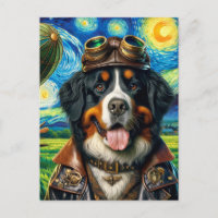 Steampunk Pilot Bernese Mountain Dog Van Gogh