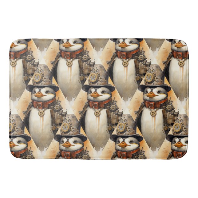 Steampunk Pinguin 1 Muster Badematte (Vorderseite)
