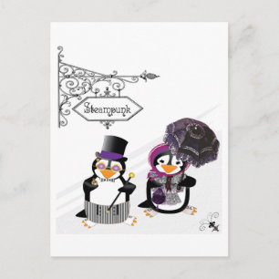 Steampunk Pinguine Postcard Postkarte
