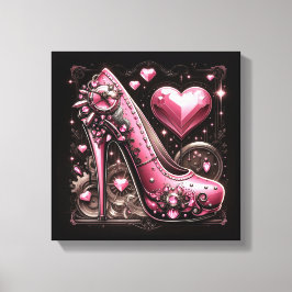 Steampunk Pink Stiletto High Heels mit Herz Leinwanddruck