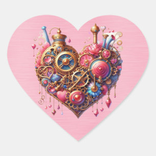 Steampunk, Pink und Gold Herz Herz-Aufkleber