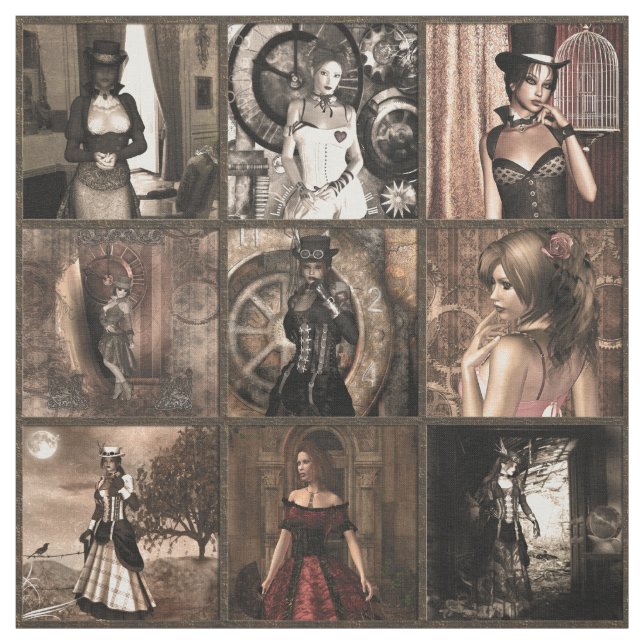 Steampunk-Pinups Quilblock-Druck Stoff (Muster)