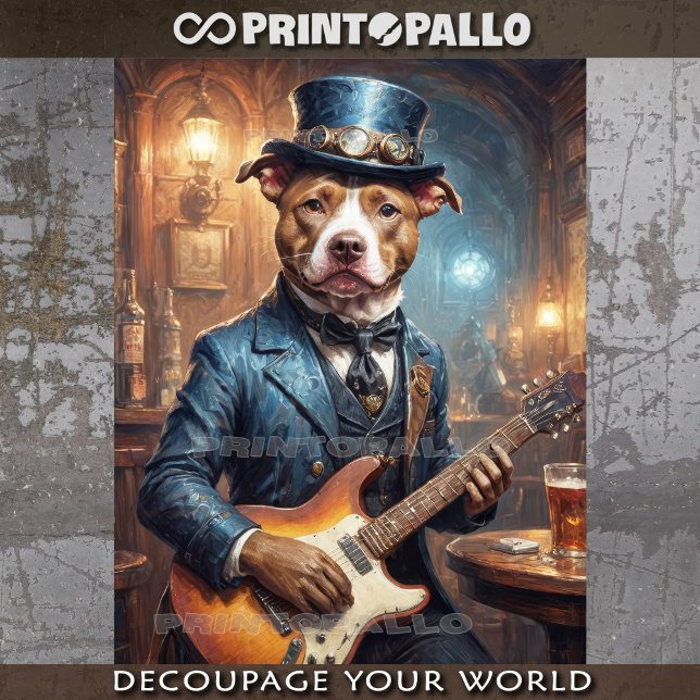Steampunk Pitbull spielt Gitarre im Pub - Seidenpapier (Von Creator hochgeladen)