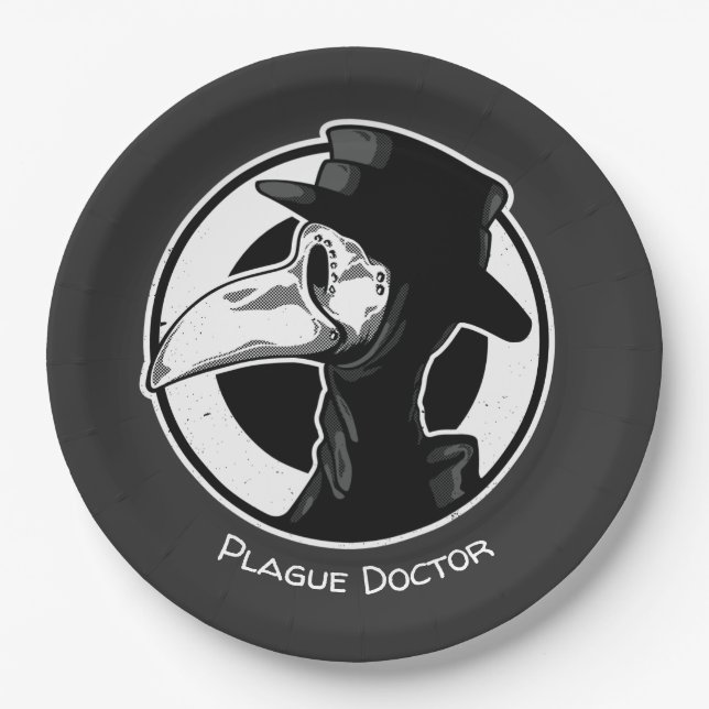 Steampunk Plague Doctor Bird Mask B/W Pappteller (Vorderseite)