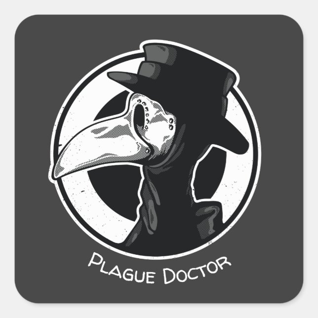 Steampunk Plague Doctor Bird Mask B/W Quadratischer Aufkleber (Vorderseite)