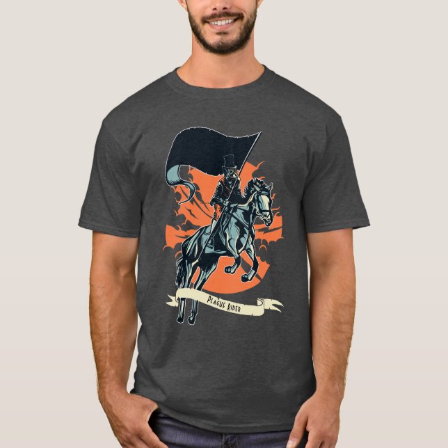 Steampunk Plague Rider Doctor on Horseback w/Flag T-Shirt (Vorderseite)