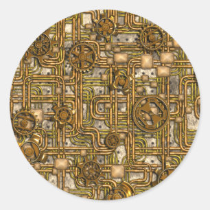 Steampunk Platte - Gänge und Rohre - Messing Runder Aufkleber