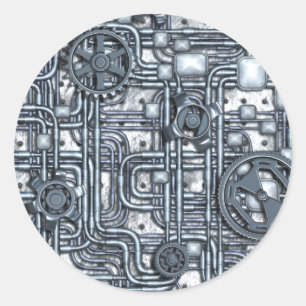 Steampunk Platte - Gänge und Rohre - Stahl Runder Aufkleber
