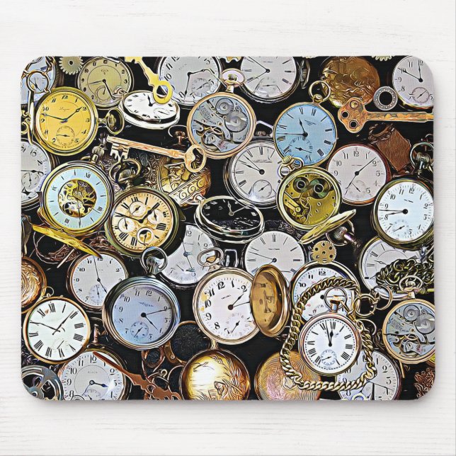 Steampunk-Pocket-Uhren, Gitter, Uhren Mousepad (Vorne)