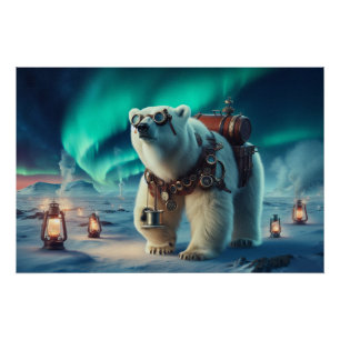 Steampunk Polar Bear und Aurora Art Poster