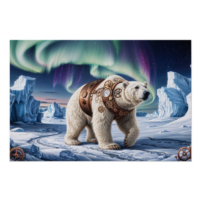 Steampunk Polar Bear und Aurora Art Poster (Vorderseite)
