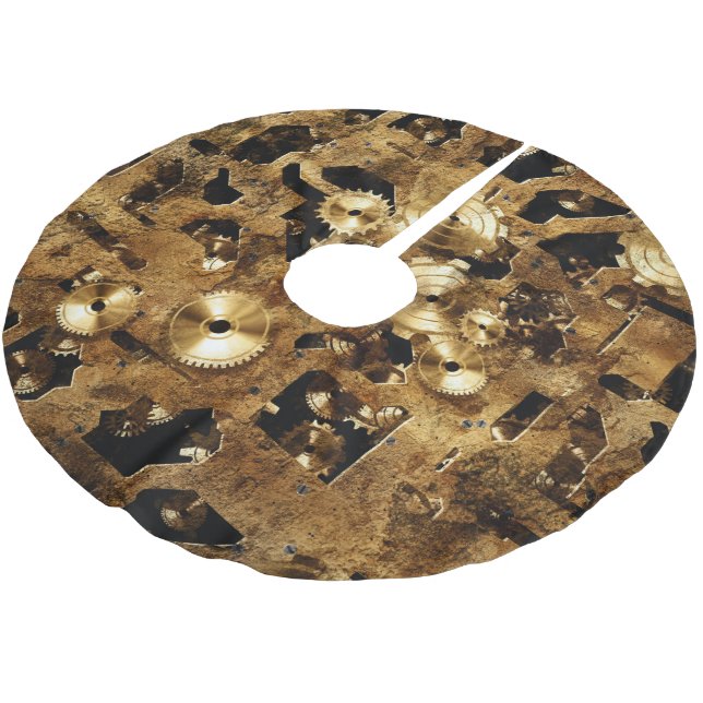 Steampunk Polyester Weihnachtsbaumdecke (Schrägansicht)