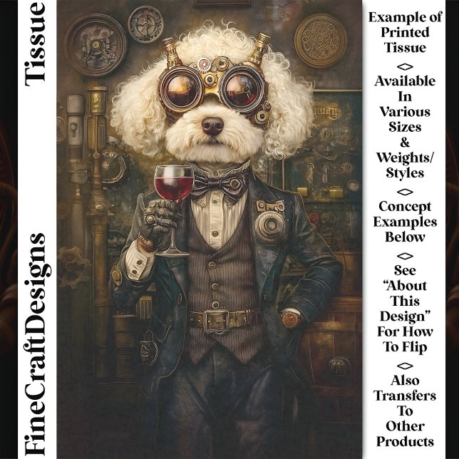Steampunk Poodle Dog Drinken Wein CP3 Decoupage Seidenpapier (Von Creator hochgeladen)