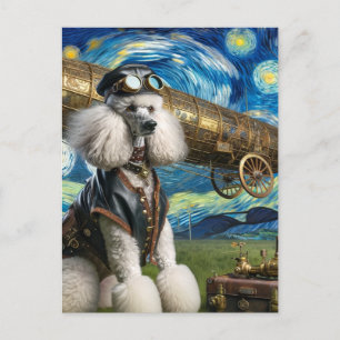 Steampunk Poodle Pilot Van Gogh Postkarte