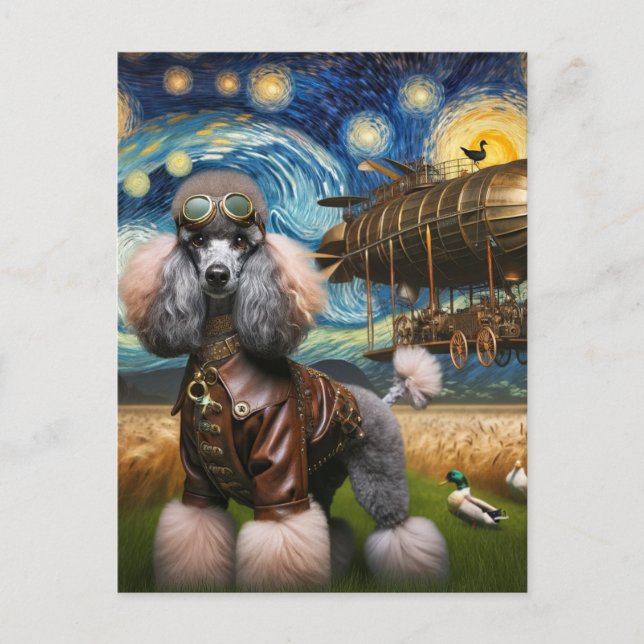 Steampunk Poodle und Ducks Van Gogh Postkarte (Vorderseite)