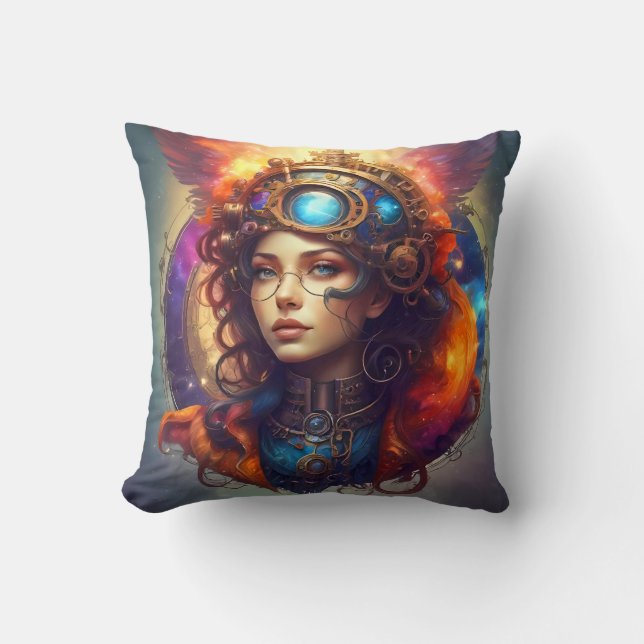 Steampunk-Portrait eines Mädchens Kissen (Vorderseite)