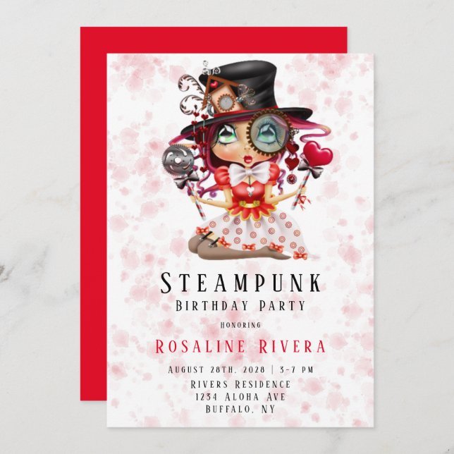 Steampunk Preteen Girl Birthday Party Einladung (Vorne/Hinten)